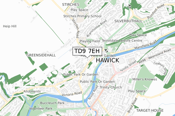 TD9 7EH map - small scale - OS Open Zoomstack (Ordnance Survey)