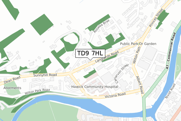 TD9 7HL map - large scale - OS Open Zoomstack (Ordnance Survey)