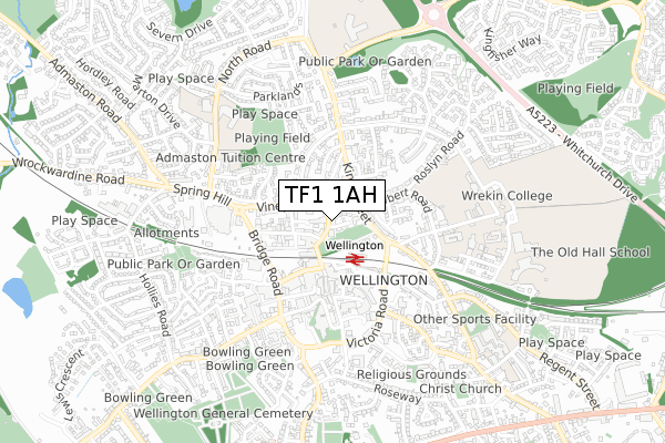 TF1 1AH map - small scale - OS Open Zoomstack (Ordnance Survey)