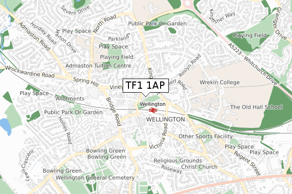 TF1 1AP map - small scale - OS Open Zoomstack (Ordnance Survey)