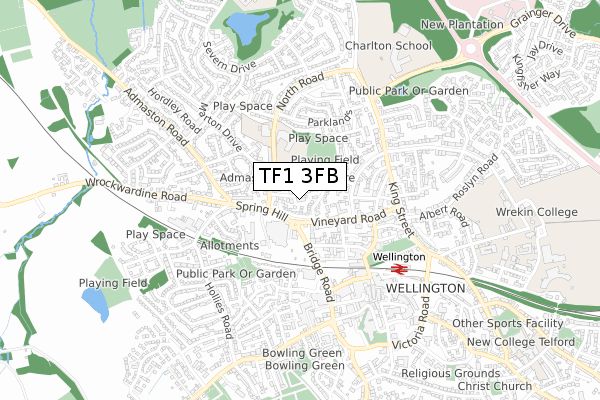 TF1 3FB map - small scale - OS Open Zoomstack (Ordnance Survey)