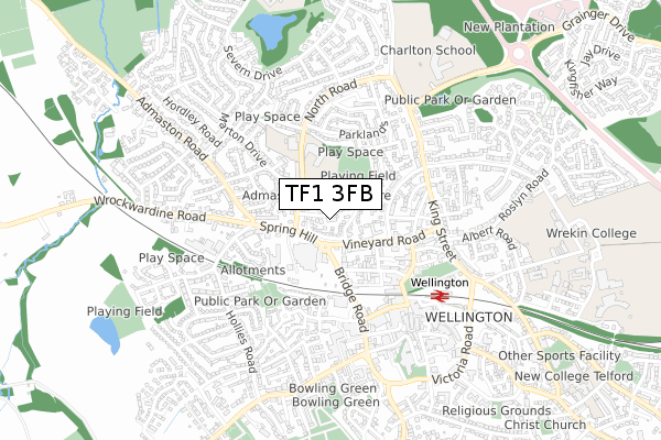 TF1 3FB map - small scale - OS Open Zoomstack (Ordnance Survey) TF1 3FB map - small scale - OS Open Zoomstack (Ordnance Survey)
