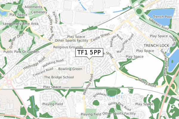 TF1 5PP map - small scale - OS Open Zoomstack (Ordnance Survey)