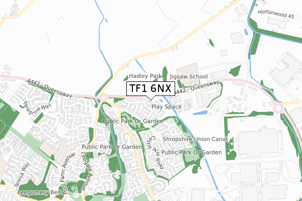 TF1 6NX map - small scale - OS Open Zoomstack (Ordnance Survey)