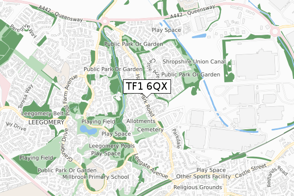 TF1 6QX map - small scale - OS Open Zoomstack (Ordnance Survey)