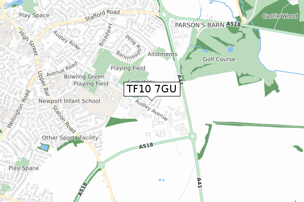 TF10 7GU map - small scale - OS Open Zoomstack (Ordnance Survey)