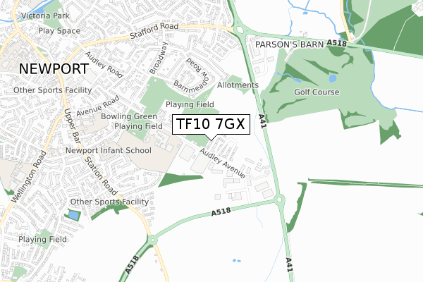 TF10 7GX map - small scale - OS Open Zoomstack (Ordnance Survey) TF10 7GX map - small scale - OS Open Zoomstack (Ordnance Survey)