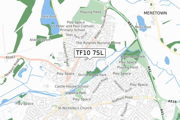 TF10 7SL map - small scale - OS Open Zoomstack (Ordnance Survey)