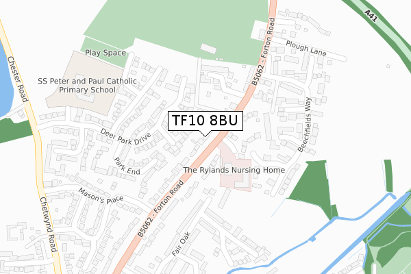 TF10 8BU map - large scale - OS Open Zoomstack (Ordnance Survey)