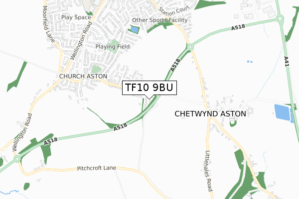 TF10 9BU map - small scale - OS Open Zoomstack (Ordnance Survey) TF10 9BU map - small scale - OS Open Zoomstack (Ordnance Survey)