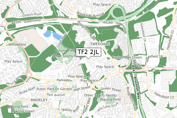 TF2 2JL map - small scale - OS Open Zoomstack (Ordnance Survey)
