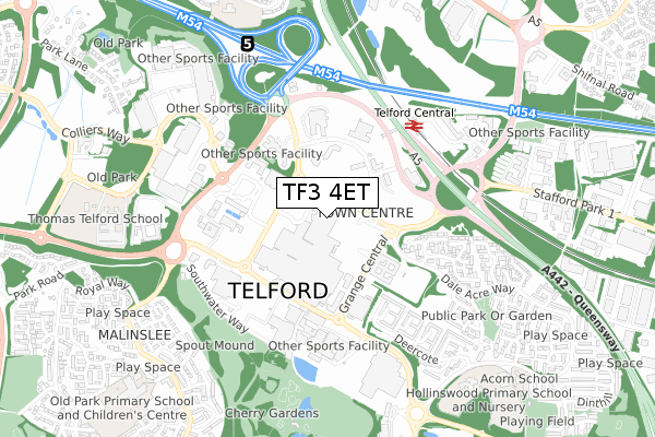 TF3 4ET map - small scale - OS Open Zoomstack (Ordnance Survey)