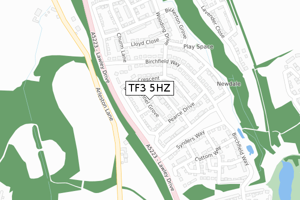 TF3 5HZ map - large scale - OS Open Zoomstack (Ordnance Survey)