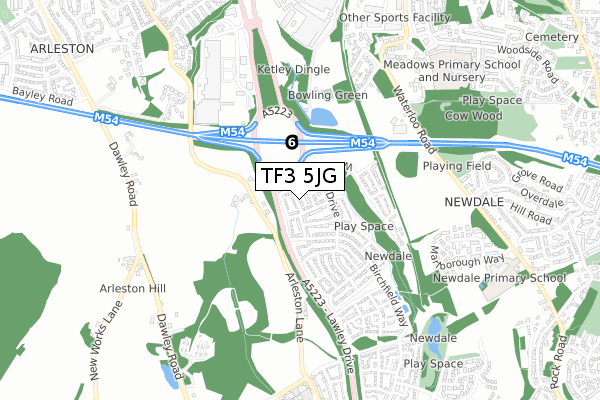 TF3 5JG map - small scale - OS Open Zoomstack (Ordnance Survey)