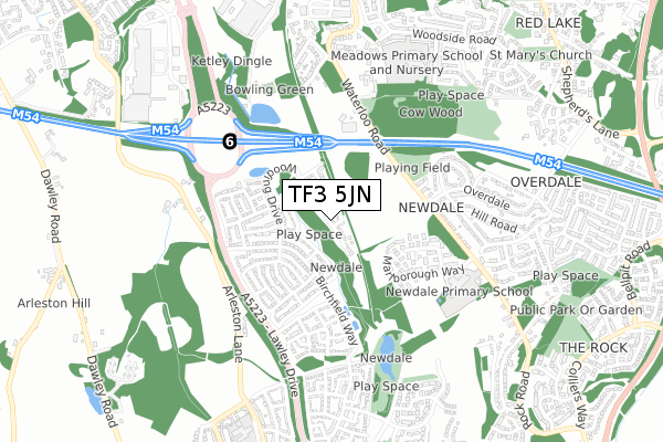 TF3 5JN map - small scale - OS Open Zoomstack (Ordnance Survey)