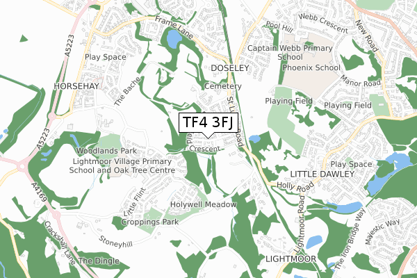 TF4 3FJ map - small scale - OS Open Zoomstack (Ordnance Survey)