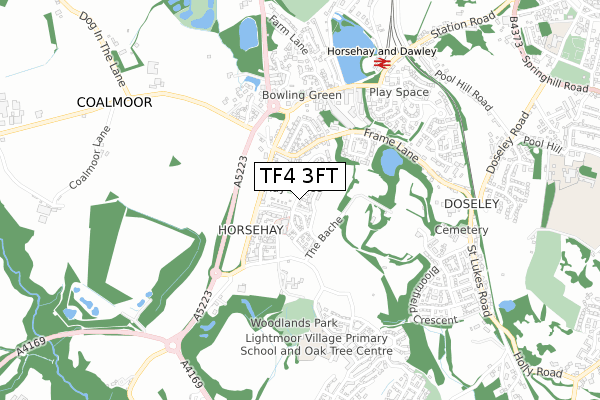 TF4 3FT map - small scale - OS Open Zoomstack (Ordnance Survey)