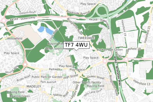 TF7 4WU map - small scale - OS Open Zoomstack (Ordnance Survey)