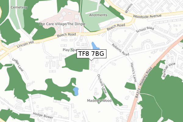 TF8 7BG map - large scale - OS Open Zoomstack (Ordnance Survey) TF8 7BG map - large scale - OS Open Zoomstack (Ordnance Survey)