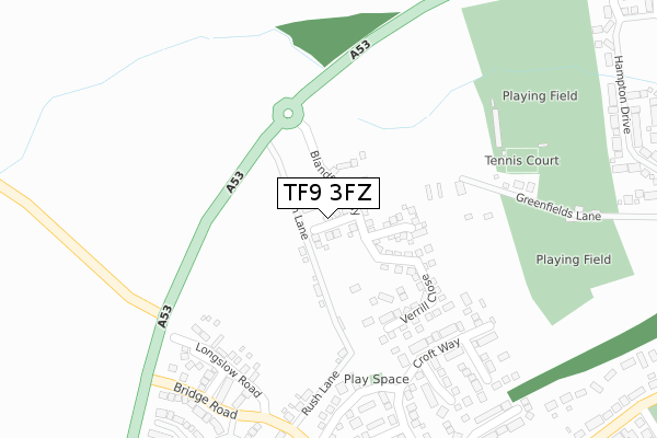 TF9 3FZ map - large scale - OS Open Zoomstack (Ordnance Survey)