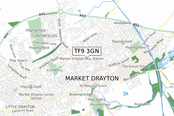 TF9 3GN map - small scale - OS Open Zoomstack (Ordnance Survey) TF9 3GN map - small scale - OS Open Zoomstack (Ordnance Survey)
