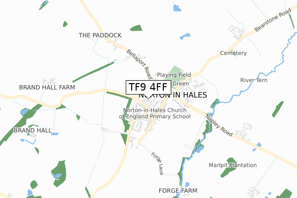 TF9 4FF map - small scale - OS Open Zoomstack (Ordnance Survey)