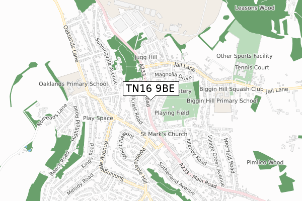 TN16 9BE map - small scale - OS Open Zoomstack (Ordnance Survey)