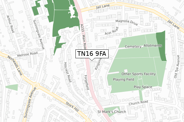TN16 9FA map - large scale - OS Open Zoomstack (Ordnance Survey)