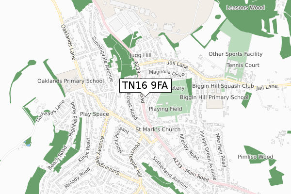 TN16 9FA map - small scale - OS Open Zoomstack (Ordnance Survey)