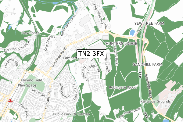 TN2 3FX map - small scale - OS Open Zoomstack (Ordnance Survey)