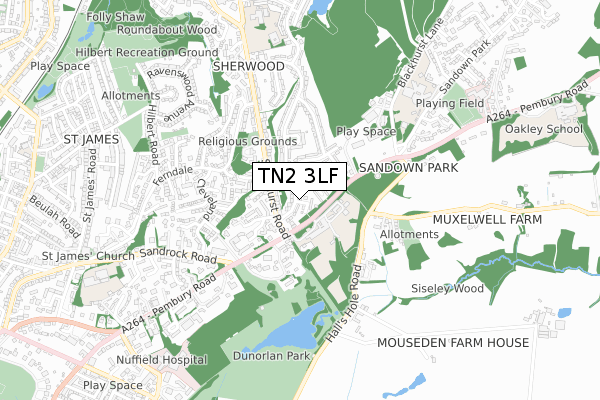 TN2 3LF map - small scale - OS Open Zoomstack (Ordnance Survey)