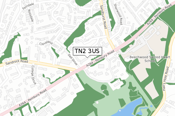 TN2 3US map - large scale - OS Open Zoomstack (Ordnance Survey)
