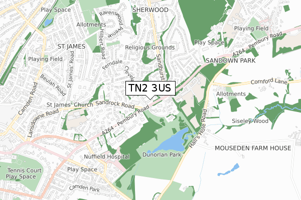 TN2 3US map - small scale - OS Open Zoomstack (Ordnance Survey)