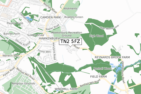 TN2 5FZ map - small scale - OS Open Zoomstack (Ordnance Survey) TN2 5FZ map - small scale - OS Open Zoomstack (Ordnance Survey)