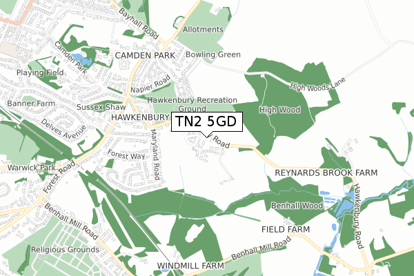 TN2 5GD map - small scale - OS Open Zoomstack (Ordnance Survey)