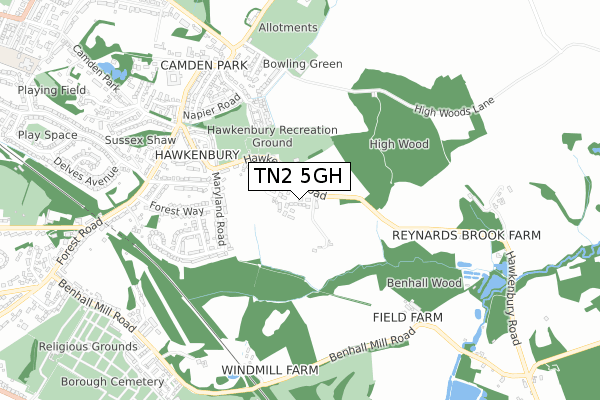 TN2 5GH map - small scale - OS Open Zoomstack (Ordnance Survey) TN2 5GH map - small scale - OS Open Zoomstack (Ordnance Survey)