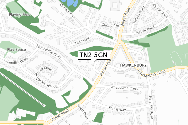 TN2 5GN map - large scale - OS Open Zoomstack (Ordnance Survey)