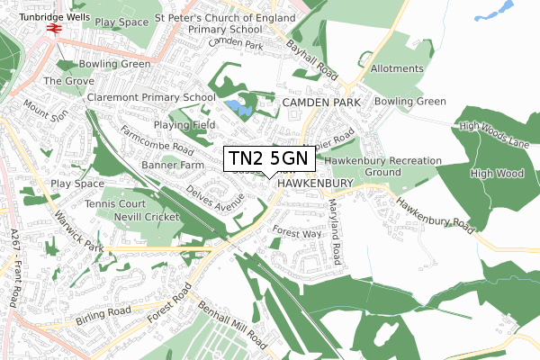 TN2 5GN map - small scale - OS Open Zoomstack (Ordnance Survey)