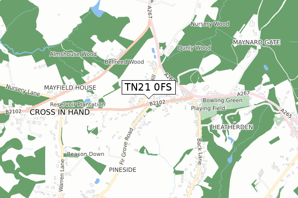 TN21 0FS map - small scale - OS Open Zoomstack (Ordnance Survey)