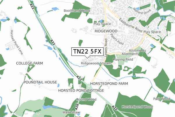 TN22 5FX map - small scale - OS Open Zoomstack (Ordnance Survey) TN22 5FX map - small scale - OS Open Zoomstack (Ordnance Survey)