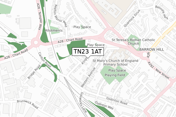 TN23 1AT map - large scale - OS Open Zoomstack (Ordnance Survey)