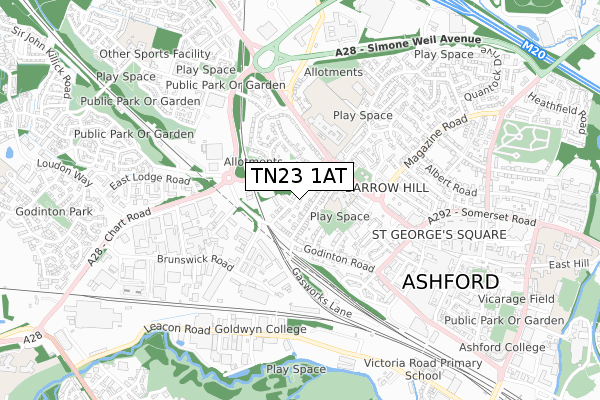 TN23 1AT map - small scale - OS Open Zoomstack (Ordnance Survey)