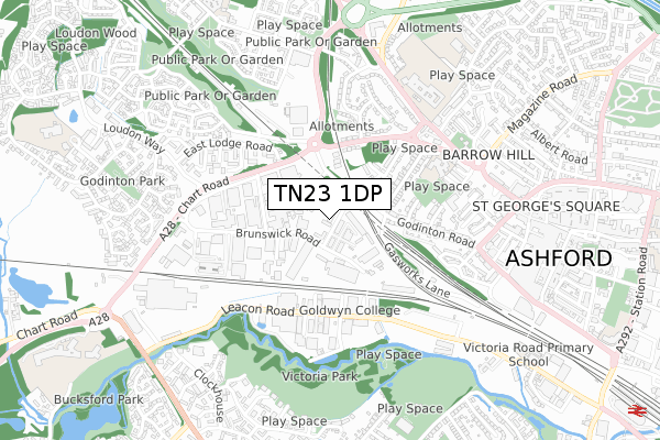 TN23 1DP map - small scale - OS Open Zoomstack (Ordnance Survey)