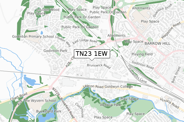 TN23 1EW map - small scale - OS Open Zoomstack (Ordnance Survey)