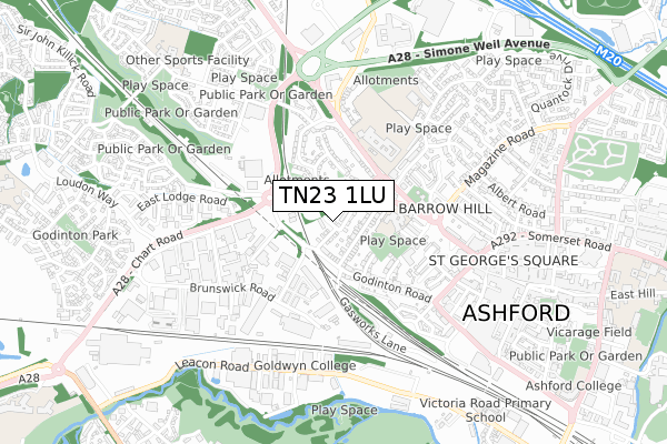 TN23 1LU map - small scale - OS Open Zoomstack (Ordnance Survey)