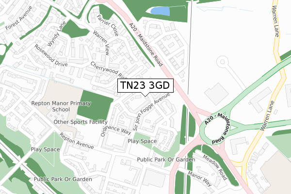 TN23 3GD map - large scale - OS Open Zoomstack (Ordnance Survey)