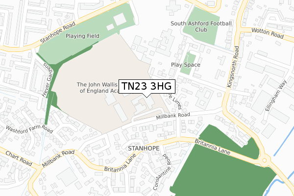 TN23 3HG map - large scale - OS Open Zoomstack (Ordnance Survey)