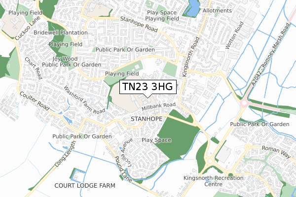 TN23 3HG map - small scale - OS Open Zoomstack (Ordnance Survey)