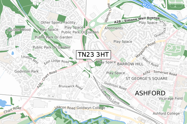 TN23 3HT map - small scale - OS Open Zoomstack (Ordnance Survey)