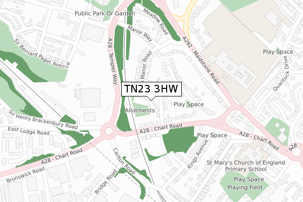 TN23 3HW map - large scale - OS Open Zoomstack (Ordnance Survey)